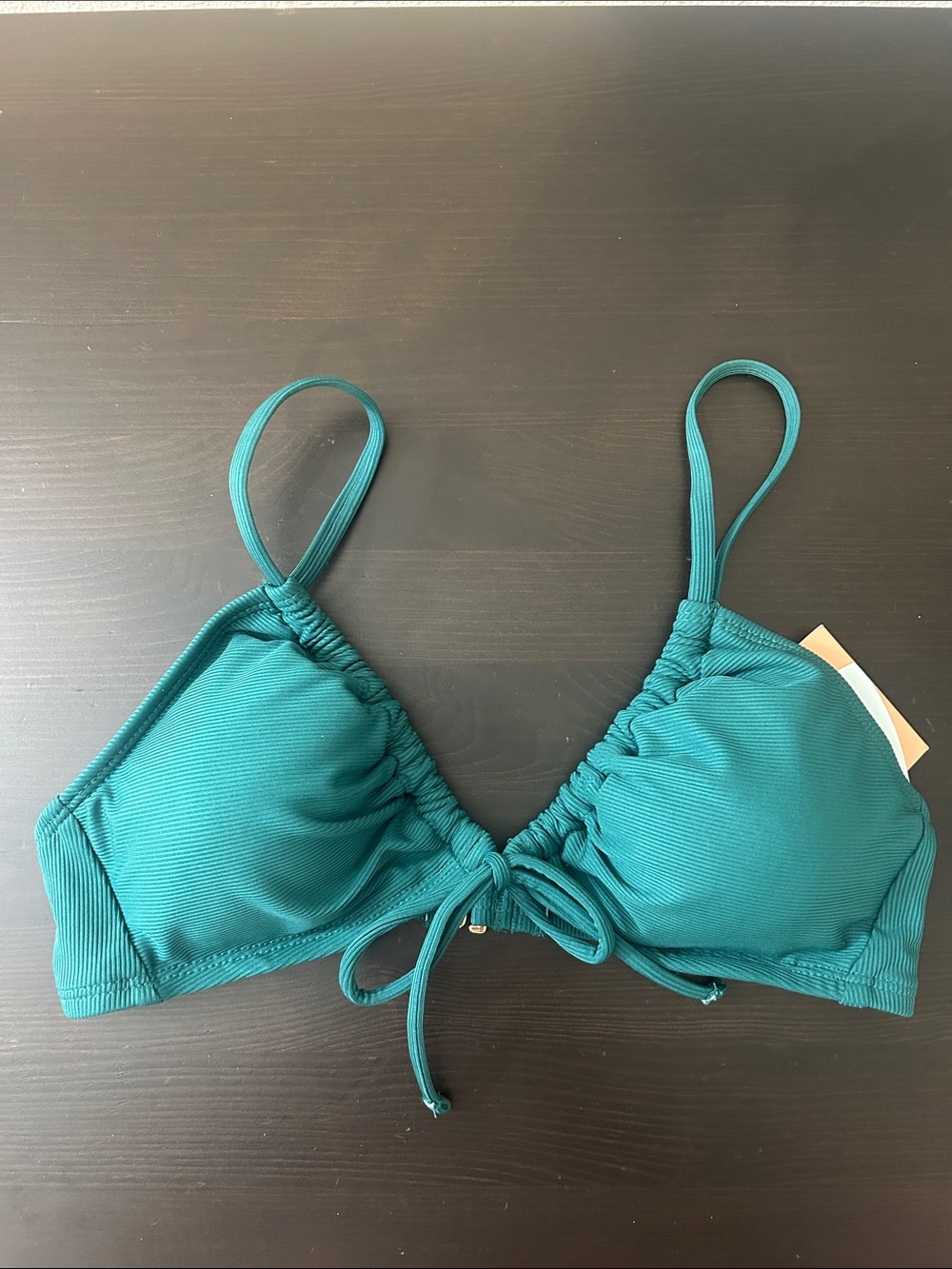 Shade & Shore Teal Textured Drawstring Bikini Top